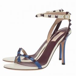 Pre Owned Valentino Tri Color Leather Rockstud Ankle Strap Sandals Size 40
