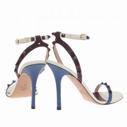 Pre Owned Valentino Tri Color Leather Rockstud Ankle Strap Sandals Size 40