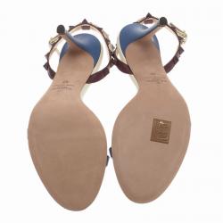 Pre Owned Valentino Tri Color Leather Rockstud Ankle Strap Sandals Size 40