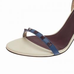 Pre Owned Valentino Tri Color Leather Rockstud Ankle Strap Sandals Size 40