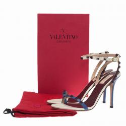 Pre Owned Valentino Tri Color Leather Rockstud Ankle Strap Sandals Size 40
