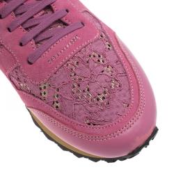 Pre Owned Valentino Pink Leather and Macramé Lace Sneakers Size 41