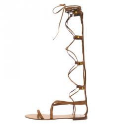 Pre Owned Valentino Brown Leather Rockstud Gladiator Sandals Size 40