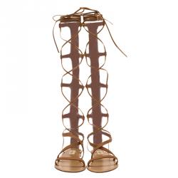 Pre Owned Valentino Brown Leather Rockstud Gladiator Sandals Size 40