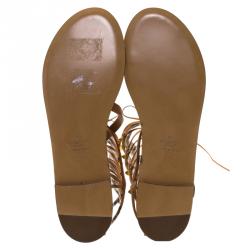 Pre Owned Valentino Brown Leather Rockstud Gladiator Sandals Size 40