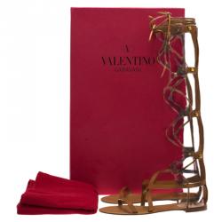 Pre Owned Valentino Brown Leather Rockstud Gladiator Sandals Size 40