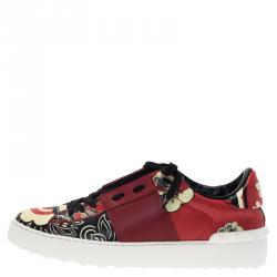 Pre Owned Valentino Red Printed Leather Open Sneakers Size 40
