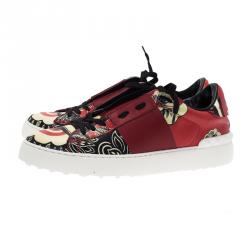 Pre Owned Valentino Red Printed Leather Open Sneakers Size 40