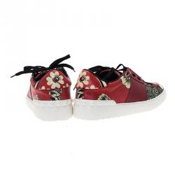 Pre Owned Valentino Red Printed Leather Open Sneakers Size 40