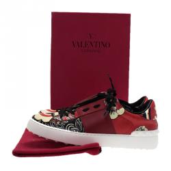 Pre Owned Valentino Red Printed Leather Open Sneakers Size 40