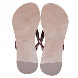 Pre Owned Valentino Burgundy Rockstud Satin Thong Sandals Size 39