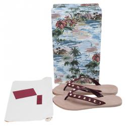 Pre Owned Valentino Burgundy Rockstud Satin Thong Sandals Size 39