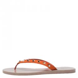 Pre Owned Valentino Orange Rockstud Satin Thong Sandals Size 41
