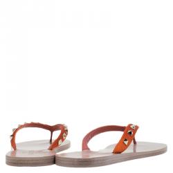 Pre Owned Valentino Orange Rockstud Satin Thong Sandals Size 41