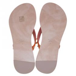 Pre Owned Valentino Orange Rockstud Satin Thong Sandals Size 41