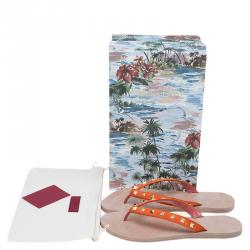 Pre Owned Valentino Orange Rockstud Satin Thong Sandals Size 41