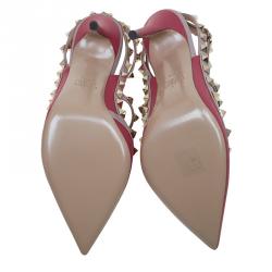 Pre Owned Valentino Red and Beige Leather Rockstud Sandals Size 36.5