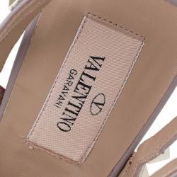 Pre Owned Valentino Red and Beige Leather Rockstud Sandals Size 36.5