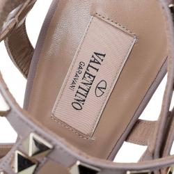 Pre Owned Valentino Orange and Beige Leather Rockstud Sandals Size 38