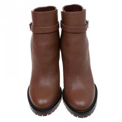 Pre Owned Valentino Brown Leather Block Heel Ankle Boots Size 39