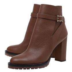 Pre Owned Valentino Brown Leather Block Heel Ankle Boots Size 39