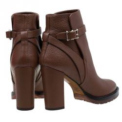 Pre Owned Valentino Brown Leather Block Heel Ankle Boots Size 39