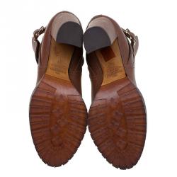 Pre Owned Valentino Brown Leather Block Heel Ankle Boots Size 39