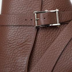 Pre Owned Valentino Brown Leather Block Heel Ankle Boots Size 39