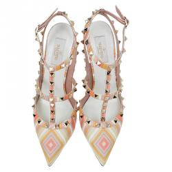 Pre Owned Valentino Native Couture 1975 Print Leather Rockstud Sandals Size 40