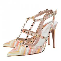 Pre Owned Valentino Native Couture 1975 Print Leather Rockstud Sandals Size 40