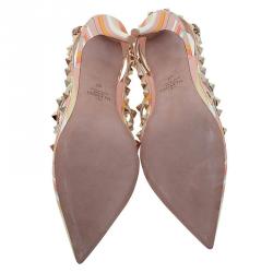 Pre Owned Valentino Native Couture 1975 Print Leather Rockstud Sandals Size 40