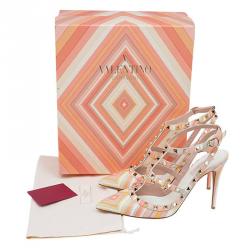 Pre Owned Valentino Native Couture 1975 Print Leather Rockstud Sandals Size 40