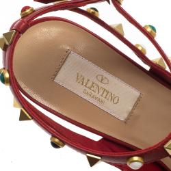 Pre Owned Valentino Maroon Leather Rolling Rockstud Sandals Size 40
