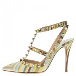 Pre Owned Valentino Native Couture 1975 Print Leather Rockstud Sandals Size 37