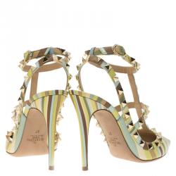 Pre Owned Valentino Native Couture 1975 Print Leather Rockstud Sandals Size 37