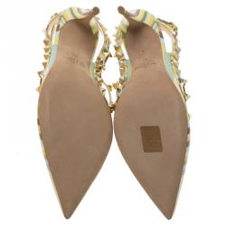 Pre Owned Valentino Native Couture 1975 Print Leather Rockstud Sandals Size 37