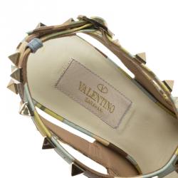 Pre Owned Valentino Native Couture 1975 Print Leather Rockstud Sandals Size 37