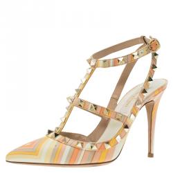 Pre Owned Valentino Native Couture 1975 Print Leather Rockstud Sandals Size 36