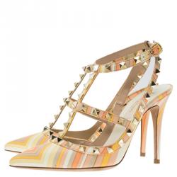 Pre Owned Valentino Native Couture 1975 Print Leather Rockstud Sandals Size 36