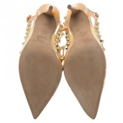 Pre Owned Valentino Native Couture 1975 Print Leather Rockstud Sandals Size 36