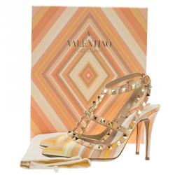 Pre Owned Valentino Native Couture 1975 Print Leather Rockstud Sandals Size 36