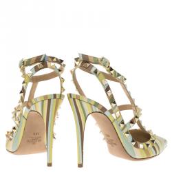 Pre Owned Valentino Native Couture 1975 Print Leather Rockstud Sandals Size 38.5