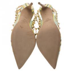 Pre Owned Valentino Native Couture 1975 Print Leather Rockstud Sandals Size 38.5