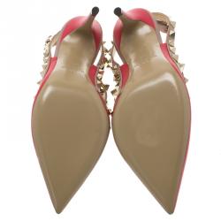 Pre Owned Valentino Red and Beige Leather Rockstud Sandals Size 35.5