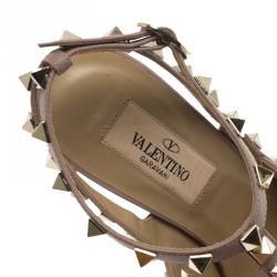 Pre Owned Valentino Red and Beige Leather Rockstud Sandals Size 35.5