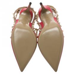 Pre Owned Valentino Red and Beige Leather Rockstud Sandals Size 40