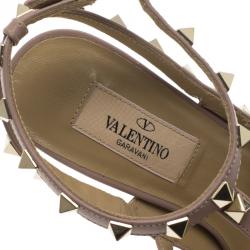 Pre Owned Valentino Olive Green Patent and Beige Leather Rockstud Sandals Size 36.5