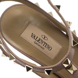 Pre Owned Valentino Olive Green Patent and Beige Leather Rockstud Sandals Size 38.5