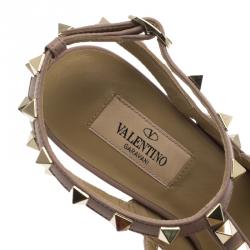 Pre Owned Valentino Olive Green Patent and Beige Leather Rockstud Sandals Size 37