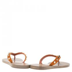 Pre Owned Valentino Orange Rockstud Satin Thong Sandals Size 40